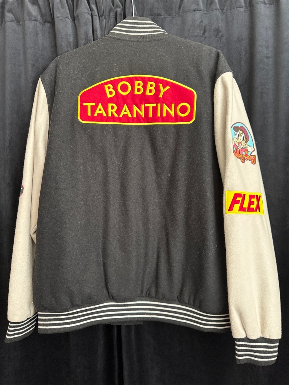 Logic Letterman Jacket in Black and Cream with Yellow Red Patch - Picture 2 of 3